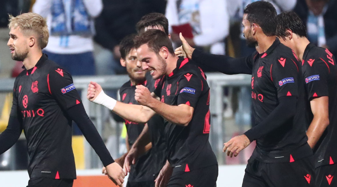 Jon Bautista celebrates for Real Sociedad